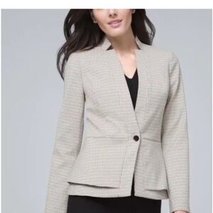 WHBM Grid-Pattern Jacket blazer in ecru with black size 10P